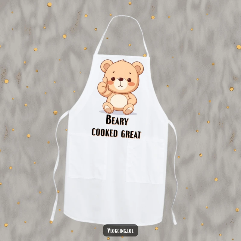 Funny Teddy Bear Apron with a proud teddy bear giving a thumbs up, perfect for kitchen fun. Protects clothes with added humor.