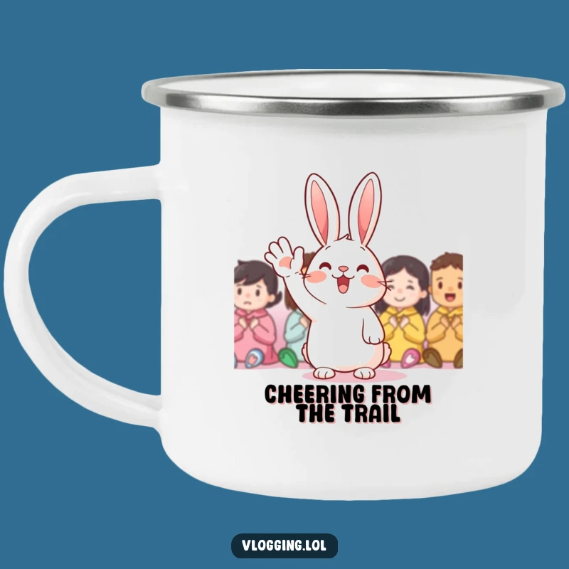Funny Cheerful Rabbit Camping Mug: Adventure Warmth with a Happy Wave, Awesome Funny Gift!