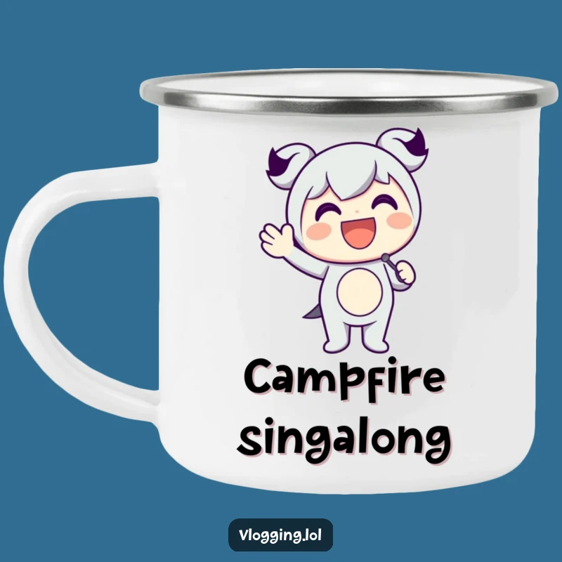 Funny Campfire Concert Mug: Happy Character Mic Waving, Durable Funny Outdoor Gift