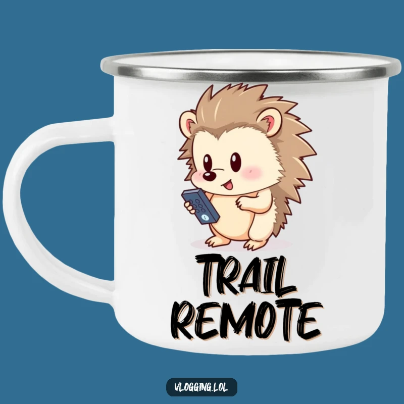 Funny Hedgehog Camping Mug: Remote Control Action - Outdoor Funny Gift for Hikers