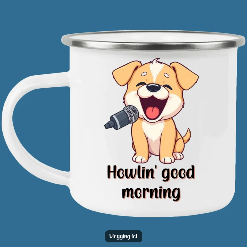 Funny Puppy Podcaster Camping Mug - Hilarious Outdoor Dog Lover Gift
