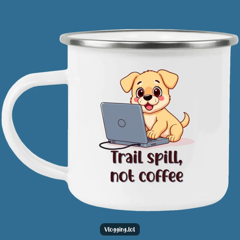 Funny Surprised Puppy Camping Mug: Rugged Vlogger Gear for Content Chaos