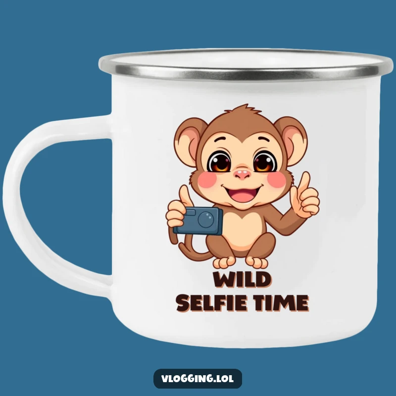 Funny Monkey Selfie Camping Mug: Adventure & Laughter with a Mischievous Monkey!