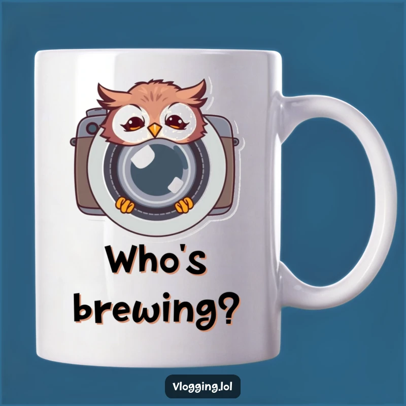 Funny Giggling Owl Photographer Mug: Camera Lens Peek - Perfect Funny Gift for Photographers