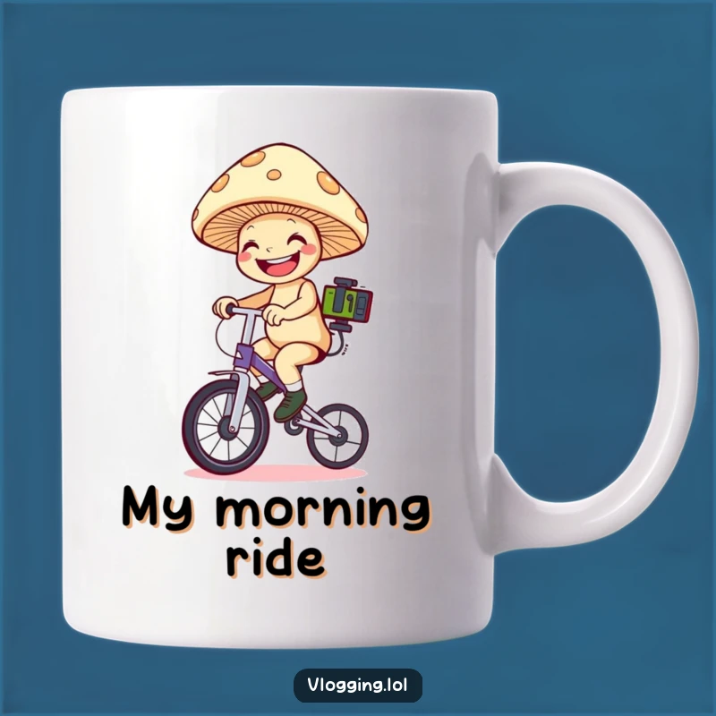 Funny Mushroom Unicyclist Mug: This Fungi's Filming Adventure Makes a Perfect Gift