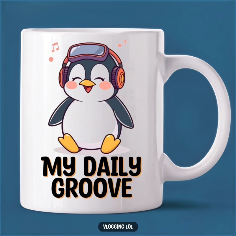 Funny Penguin Music Mug: Giggling Vlogger Fun, Perfect Funny Gift!