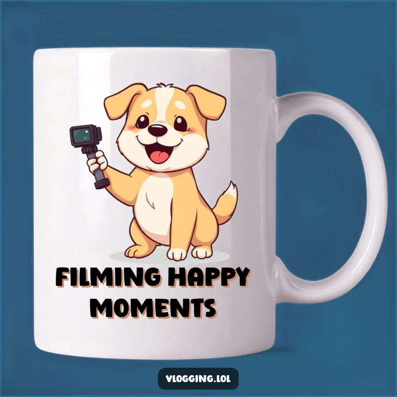 Funny Playful Dog Filming Mug - Enthusiastic Content Creator Gift
