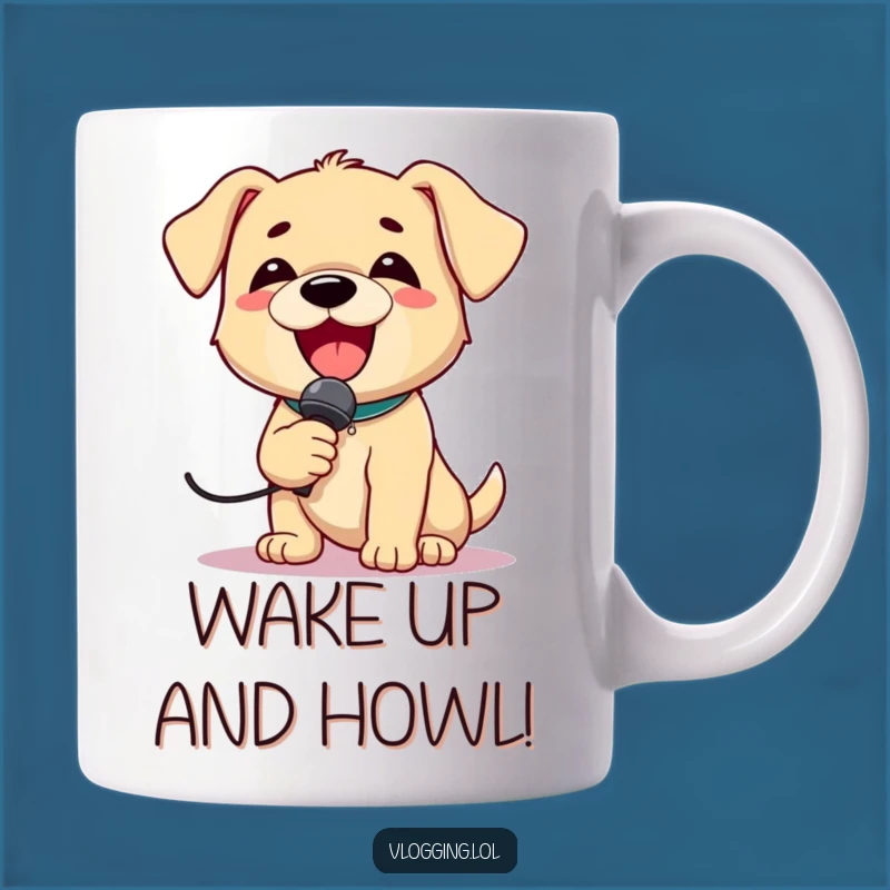 Funny Puppy Singer Mug: Delighted Dog Belting Tunes, Perfect Funny Gift!