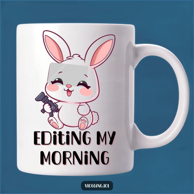Funny Rabbit Video Editor Mug: Focused Expression, Perfect Gift for Creatives