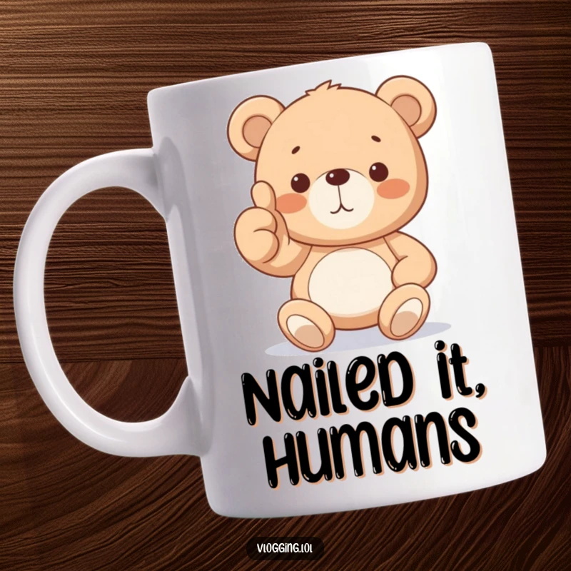 Funny Teddy Bear Mug with a proud teddy bear giving a thumbs up, radiating positivity and encouragement. A delightful gift for a smile.