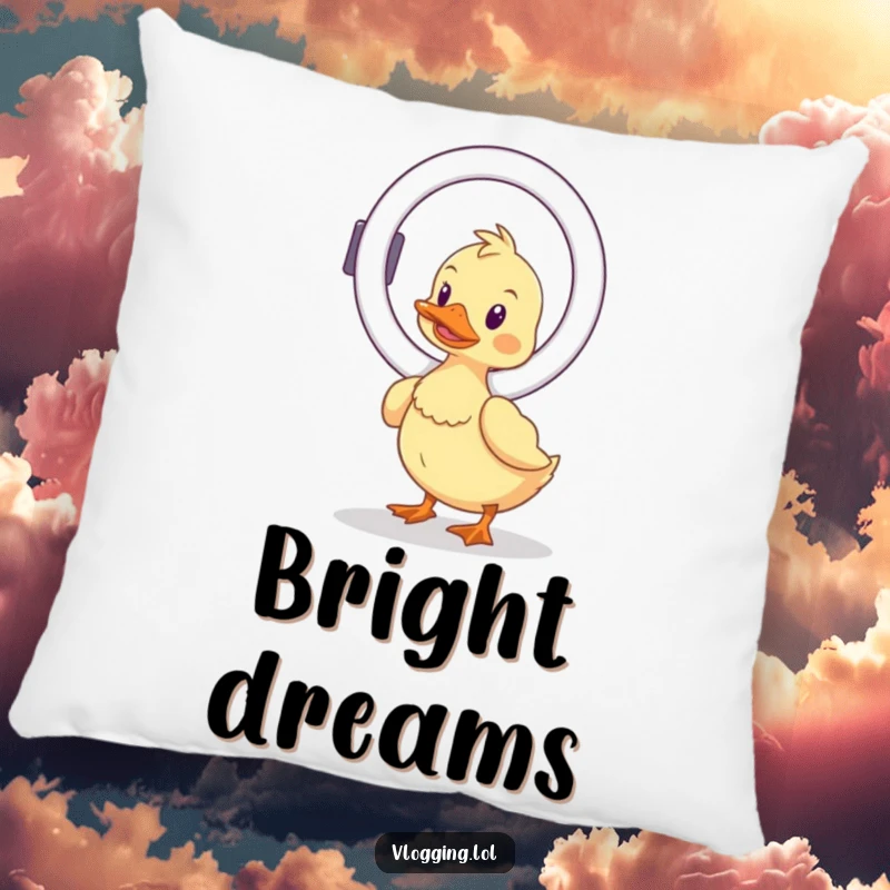 Funny wobbly duck pillow, humorously balancing a ring light, offering comfort and a charmingly amusing influencer-themed accent.