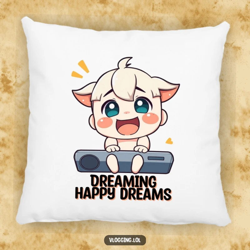 Funny pillow featuring a character with an ecstatic, exaggerated reaction of pure joy and excitement, perfect for comfort.