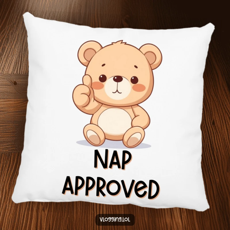 Funny Teddy Bear Pillow featuring a cuddly teddy bear giving a friendly thumbs up. A soft and humorous decorative accent.