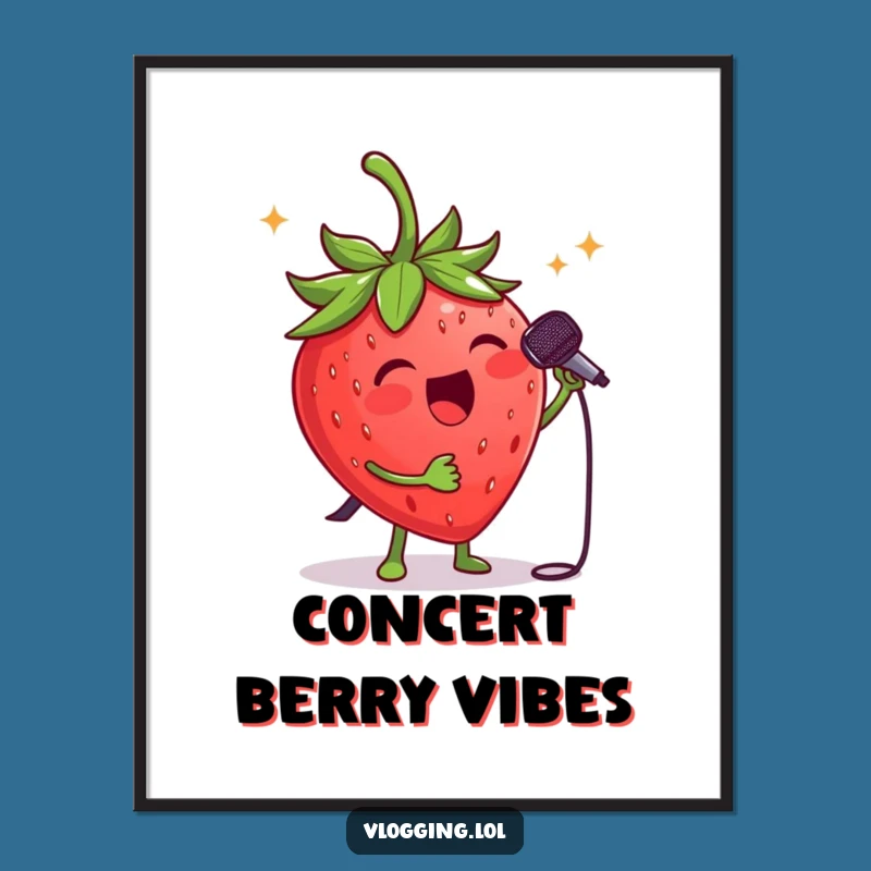Funny Strawberry Singer Digital Art: Bring This Fruity Rockstar's Concert to Your Walls