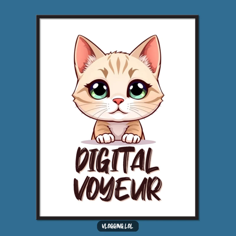 Funny Cat Digital Art: Screen Staring Masterpiece, Perfect Gift!