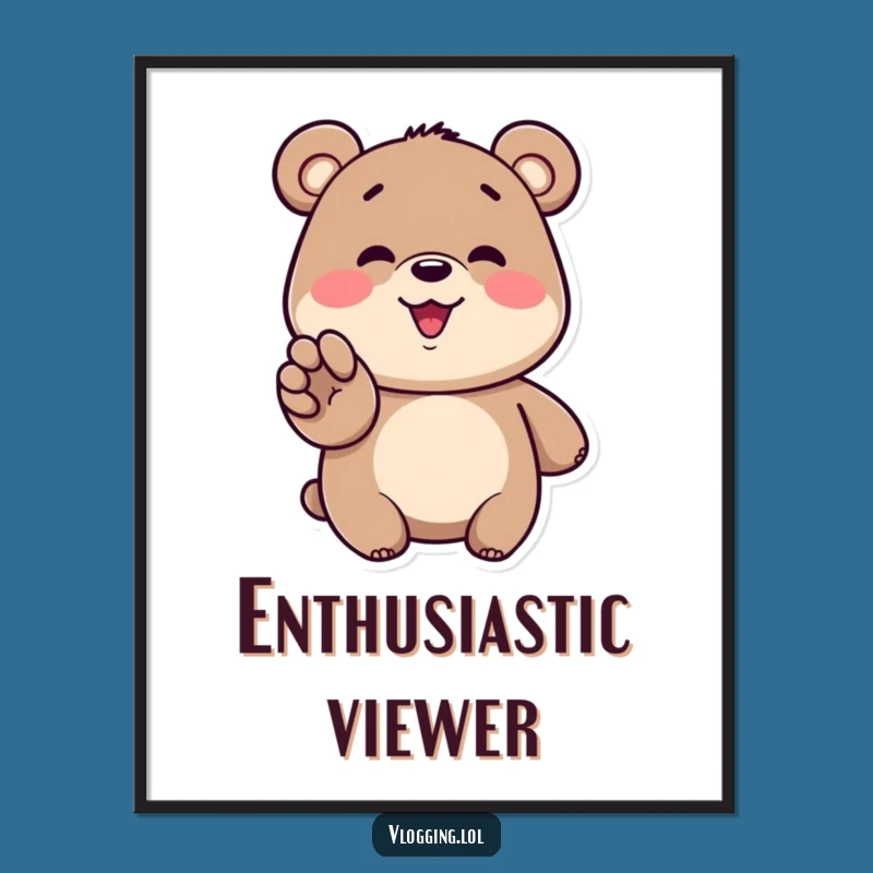 Funny Bear Watching Digital Art Print - Hilarious Wall Decor