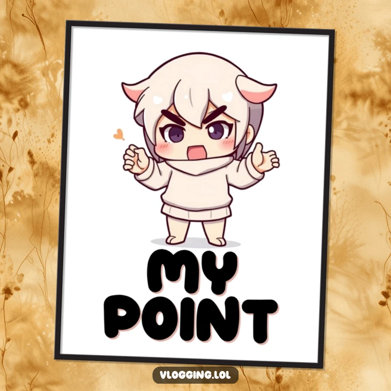 Funny digital art print of a determined character speaking emphatically with gestures, ready for instant download and display.