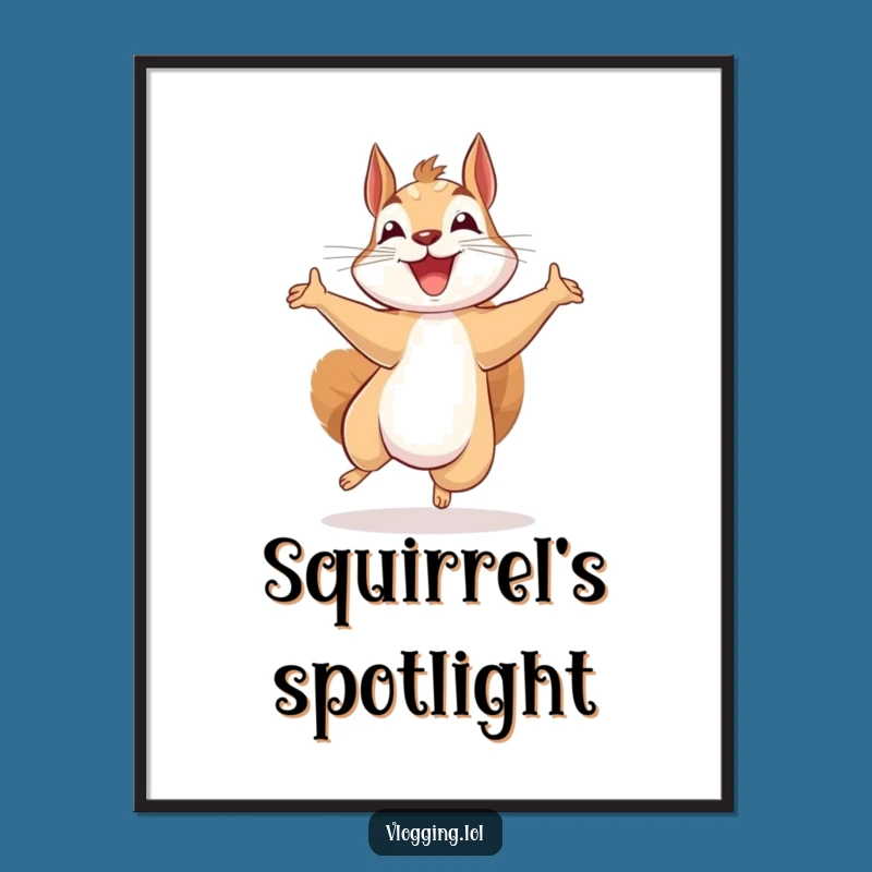 Funny Excited Squirrel Digital Art: Recording Excitement - Instant Funny Gift for Walls