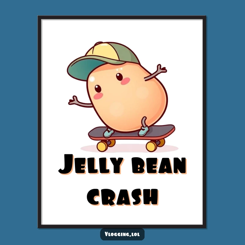 Funny Jelly Bean Skater Digital Art: Bring This Sweet Mishap's Humor to Your Walls