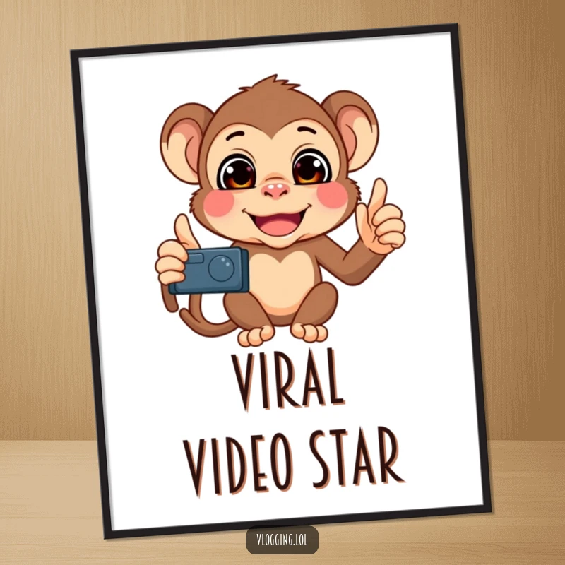 Funny Monkey Selfie Digital Art Print of a mischievous monkey filming itself and making various comical and funny faces.