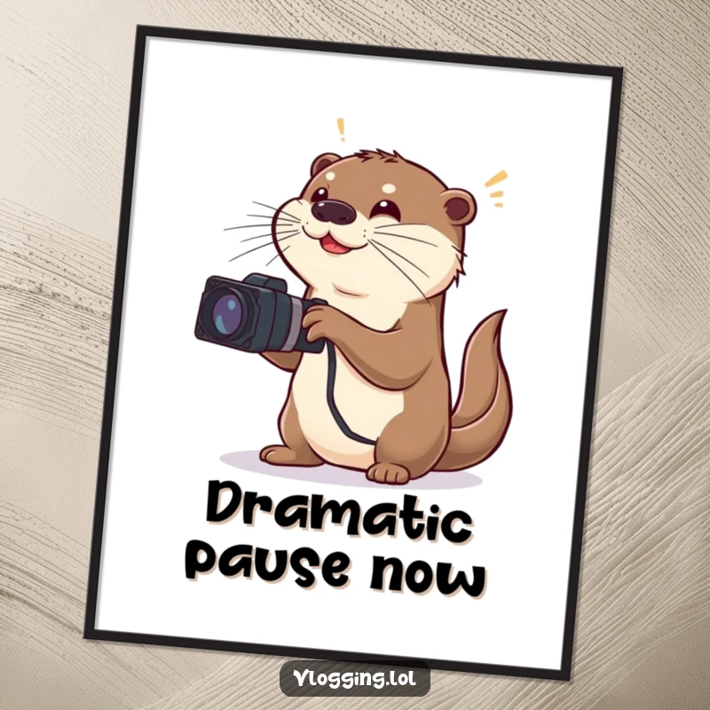 Funny digital art print of a playful otter director in action, using large, exaggerated gestures to capture a dramatic cinematic moment.