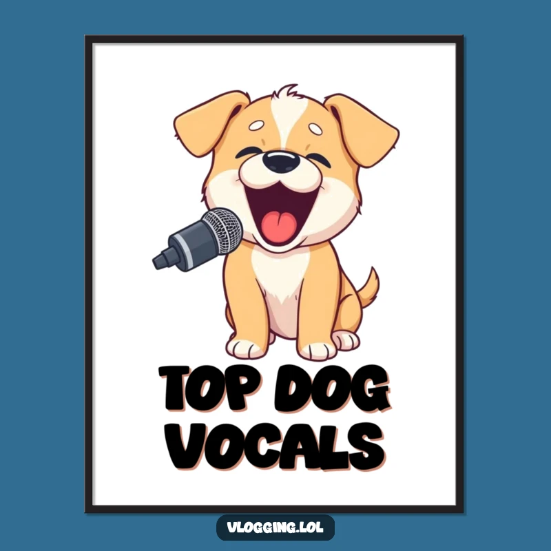 Funny Puppy Podcaster Digital Art Print - Hilarious Wall Decor