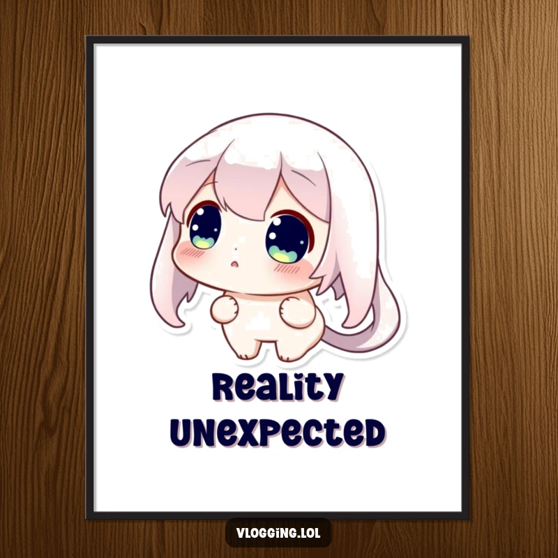 Funny digital art print of a curious character showing an astonished expression while looking intently at their screen.