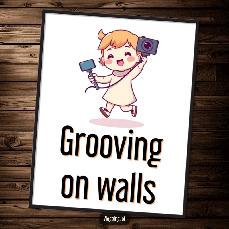 Funny digital art print captures a character performing a lively dance with a camera on a selfie stick, radiating boundless energy.