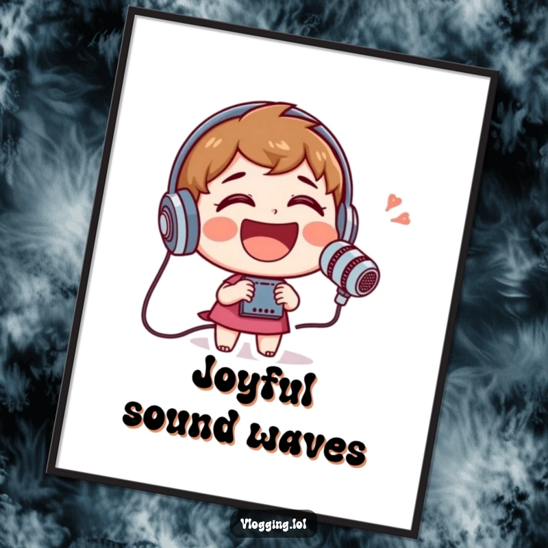 Funny digital art print of a cheerful character laughing heartily into a recording device, radiating pure happiness.