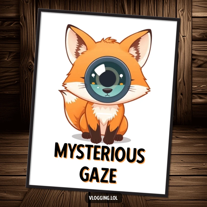 Funny digital art print of a curious fox staring intently into the camera lens. Instant wall decor.