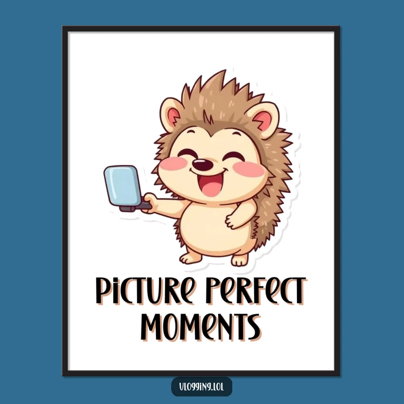 Funny Giggling Hedgehog Digital Print: Hilarious Selfie Art for Social Fans