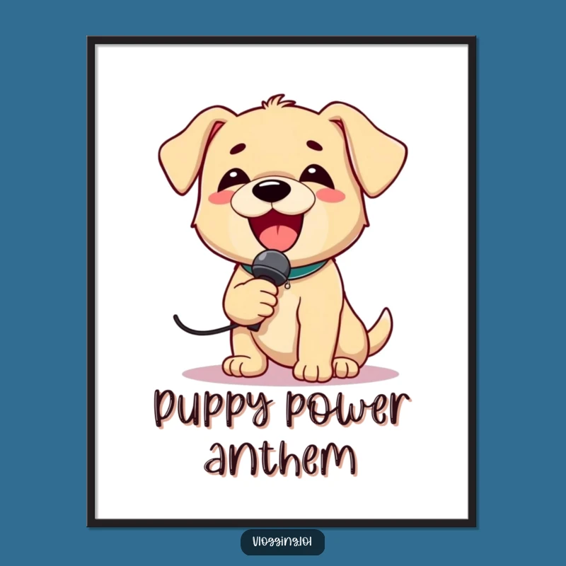 Funny Puppy Singer Digital Art: Delighted Dog Performance for Your Walls!
