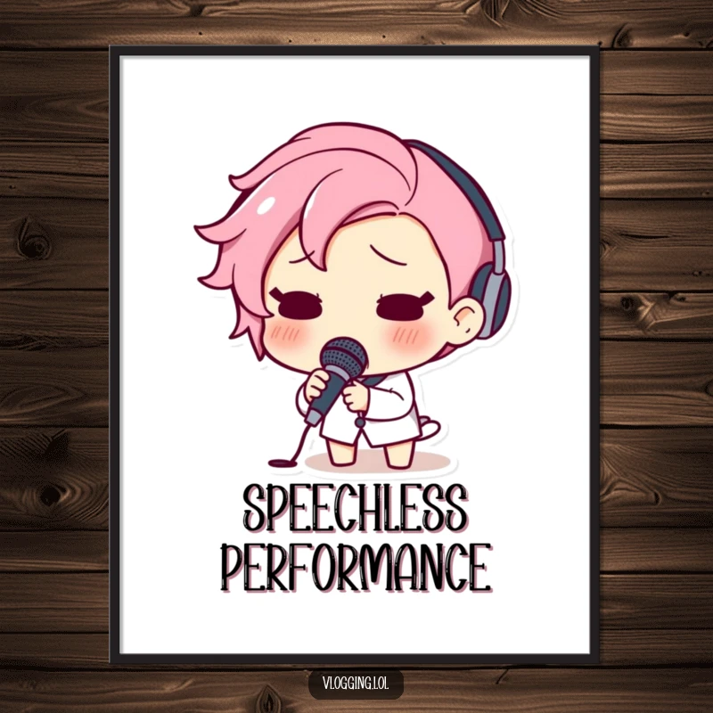 Funny digital art print of a surprised character letting a microphone fall, their eyes wide with shock.