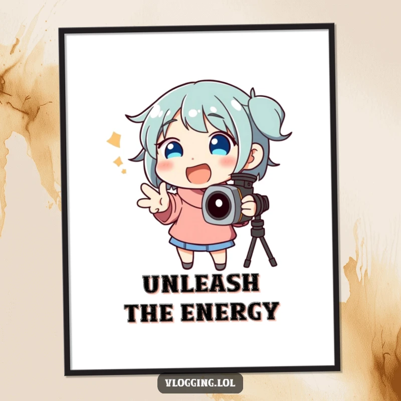 Funny digital art print of a happy character making grand gestures while passionately speaking to a camera.