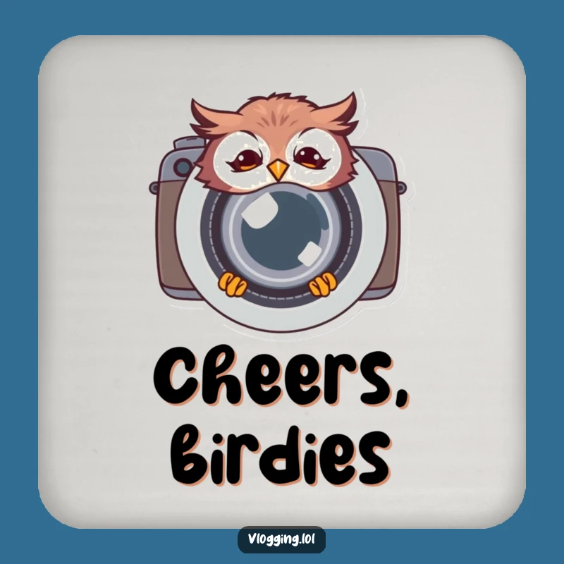 Funny Giggling Owl Coaster: Camera Lens Peek - Protect Surfaces Funny Gift