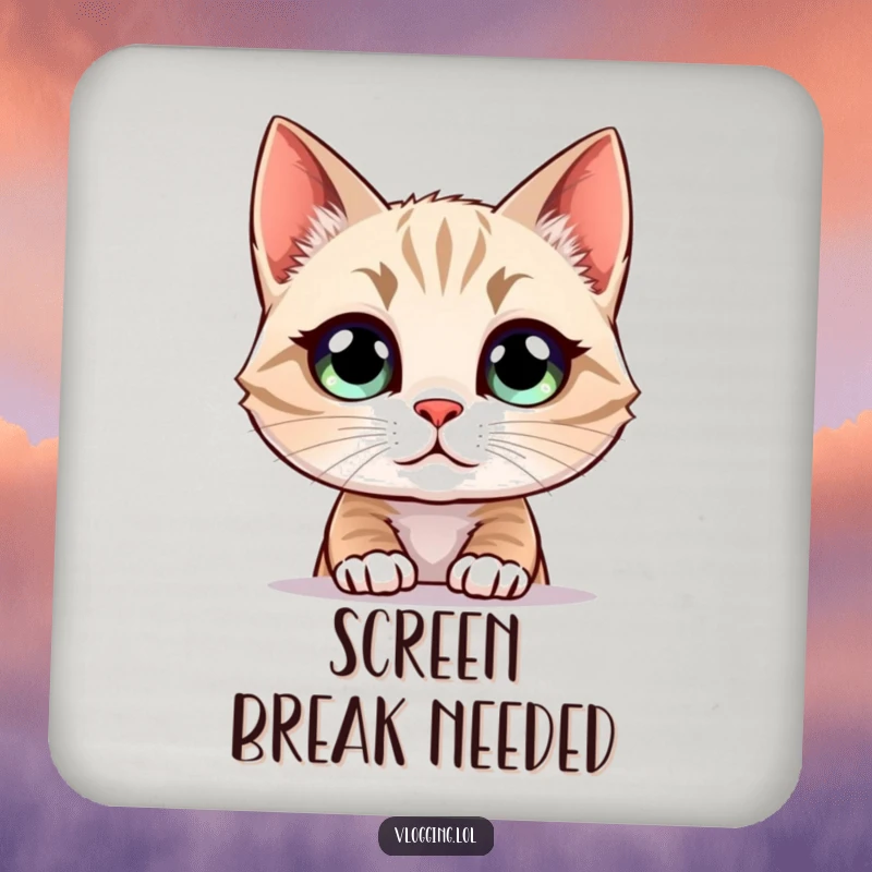 Funny Cat Coaster showing a cat captivated by a screen, protecting surfaces with feline charm and humor.