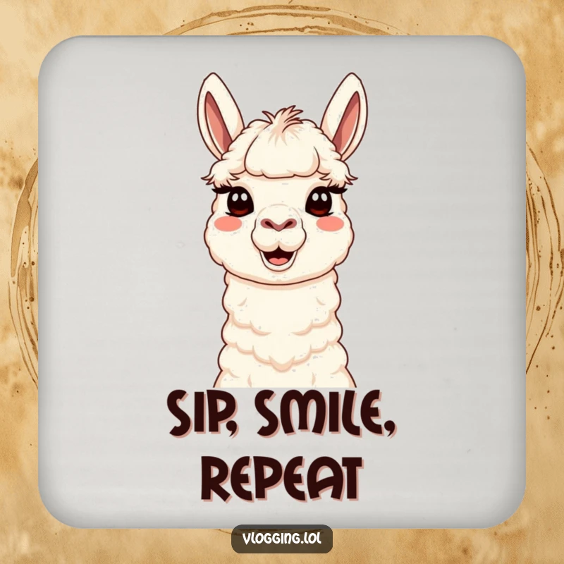 Funny Content Llama Coaster with a cute llama making a silly face, protecting surfaces with humor for creative spaces.
