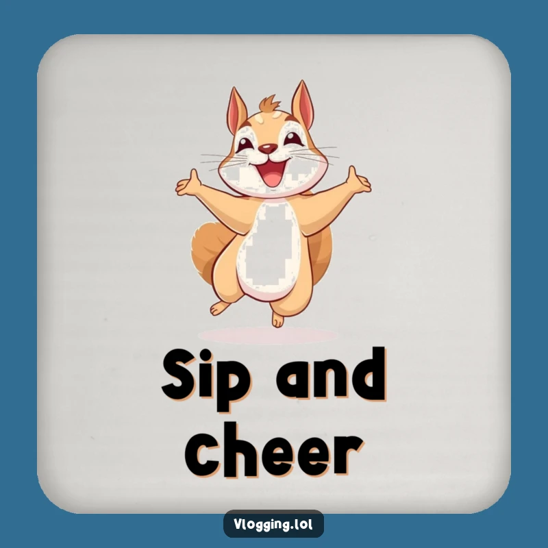 Funny Excited Squirrel Coaster: Recording Joy - Protect Surfaces Funny Gift