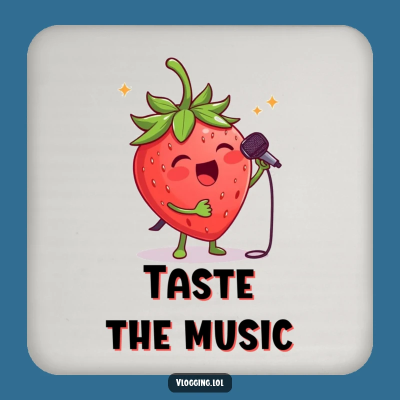 Funny Strawberry Singer Coaster: Protect Surfaces with This Fruity Rockstar