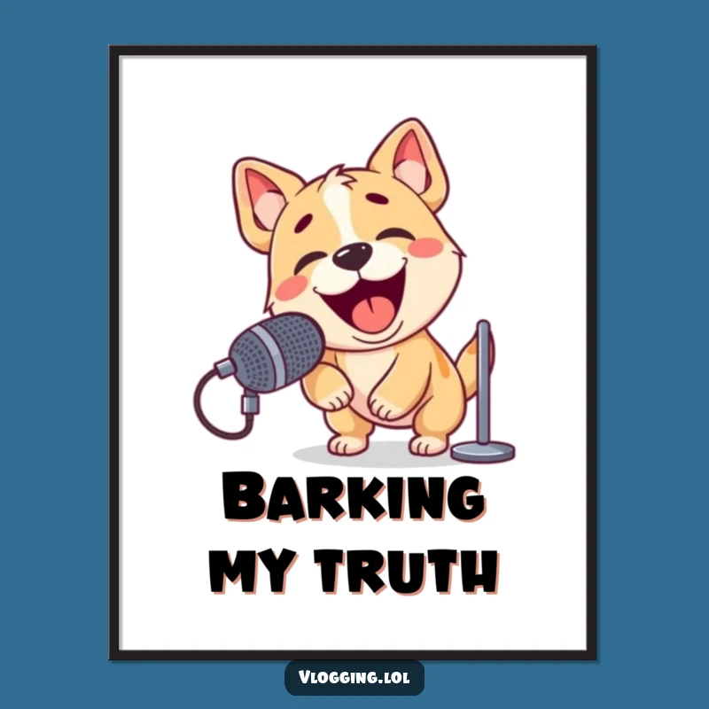Funny Dog Barking Poster: Enthusiastic Mic Performance Art