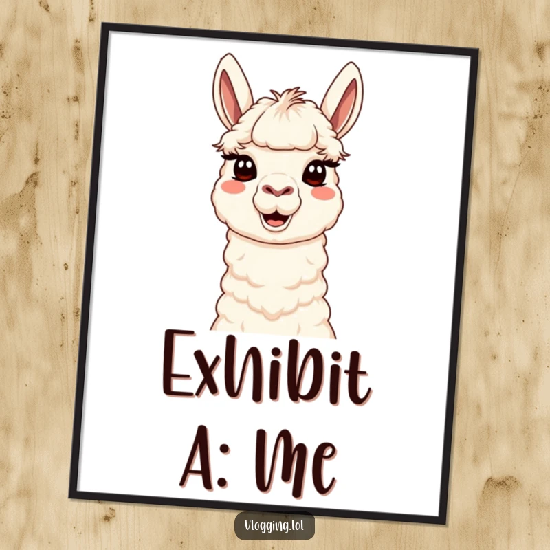 Funny Content Llama Poster showcasing a cute llama making an exaggerated silly face for the camera, adding humor to wall decor.