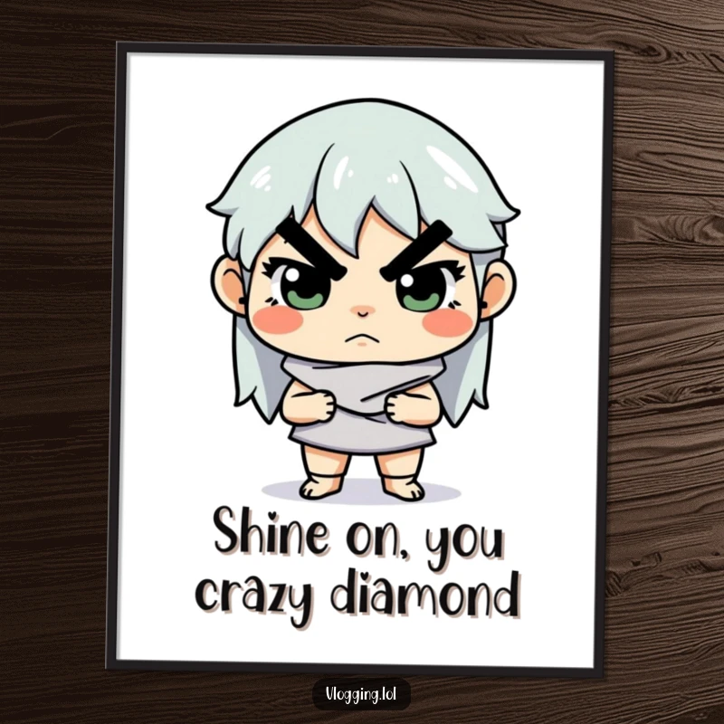 Funny poster of a determined creator with a serious expression adjusting lighting, perfect for inspiring creative minds and adding humor to studio walls.