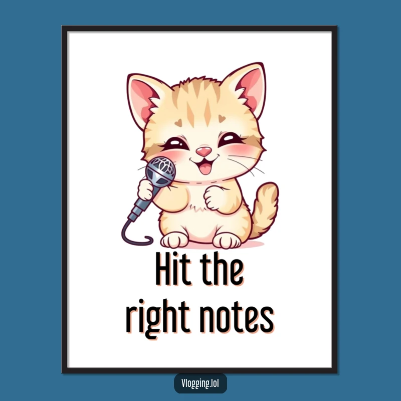 Funny Giggling Kitten Microphone Poster: Add a Melodious Touch to Your Walls