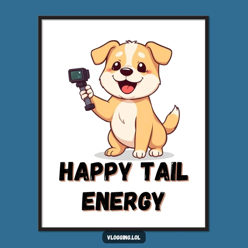 Funny Playful Dog Filming Poster - Wall Art Gift