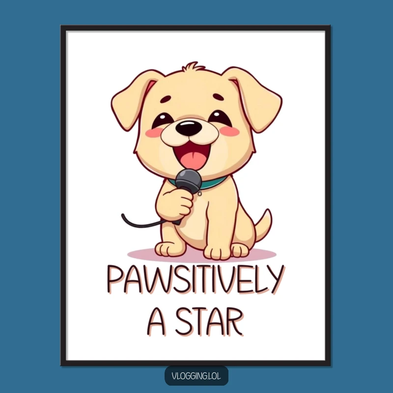 Funny Puppy Singer Poster: Delighted Dog Performance Art for Your Wall!