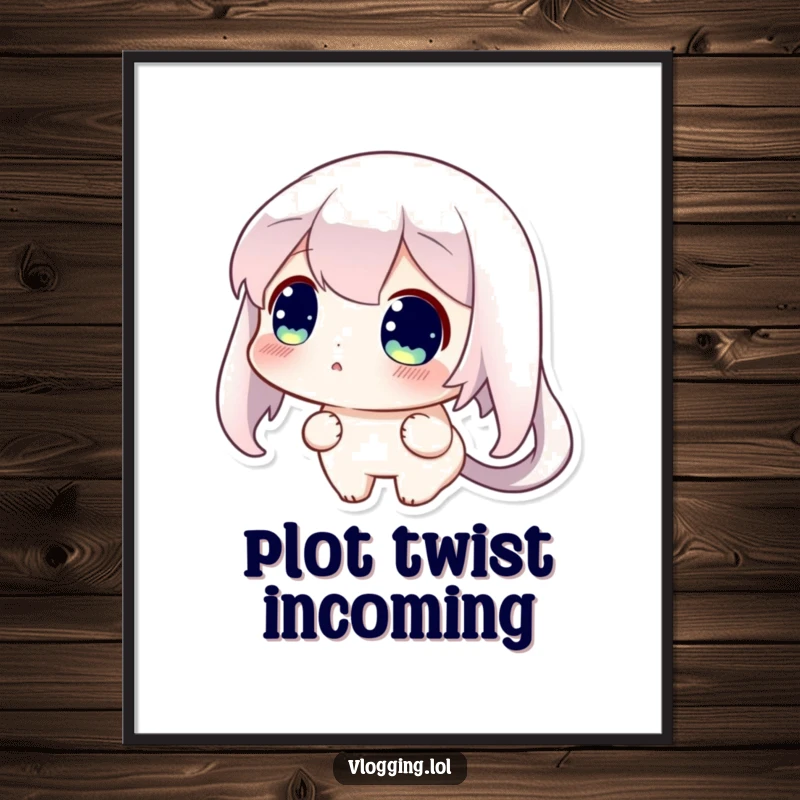 Funny poster print of a curious character displaying an astonished expression while looking at their bright computer screen.