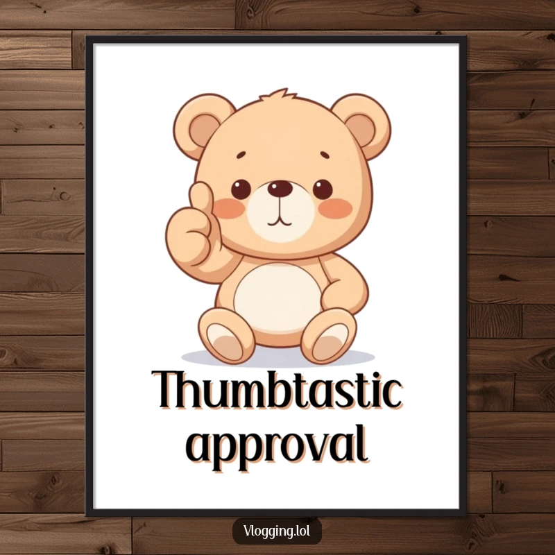 Funny Teddy Bear Poster displaying a proud teddy bear giving a prominent thumbs up. A cheerful and motivational piece of wall art.