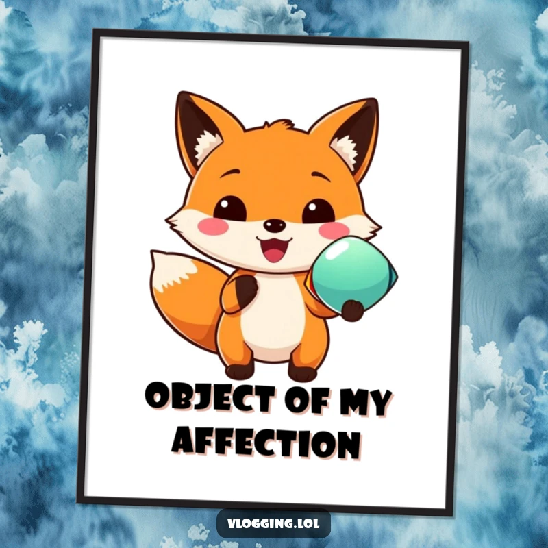 Funny poster showcasing an overjoyed fox holding up a brilliant, multi-colored item, creating a lively and humorous focal point.