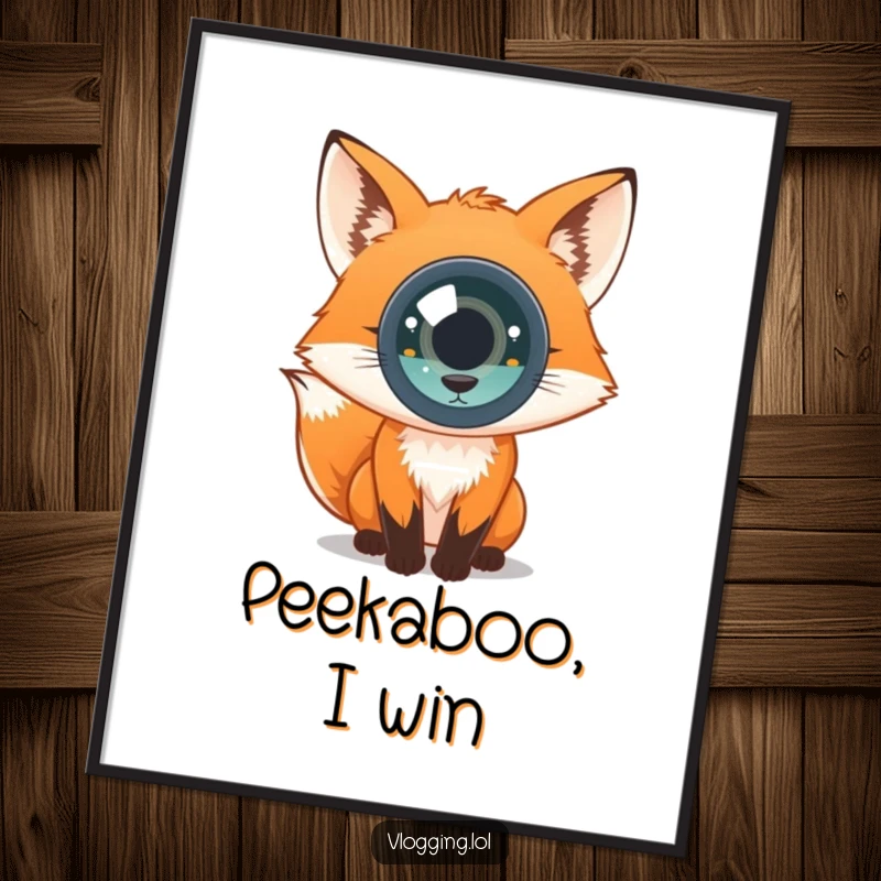 Funny poster print of a curious fox with expressive eyes looking directly at the viewer. Great for room decor.