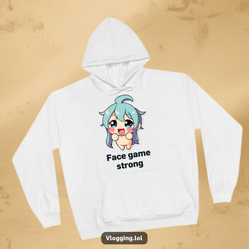 Funny hoodie depicting a delighted character making a silly, exaggerated funny face while looking at the viewer.